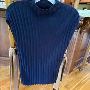 Ann Taylor Sleeveless Ribbed Knit Mock Neck Top - Navy